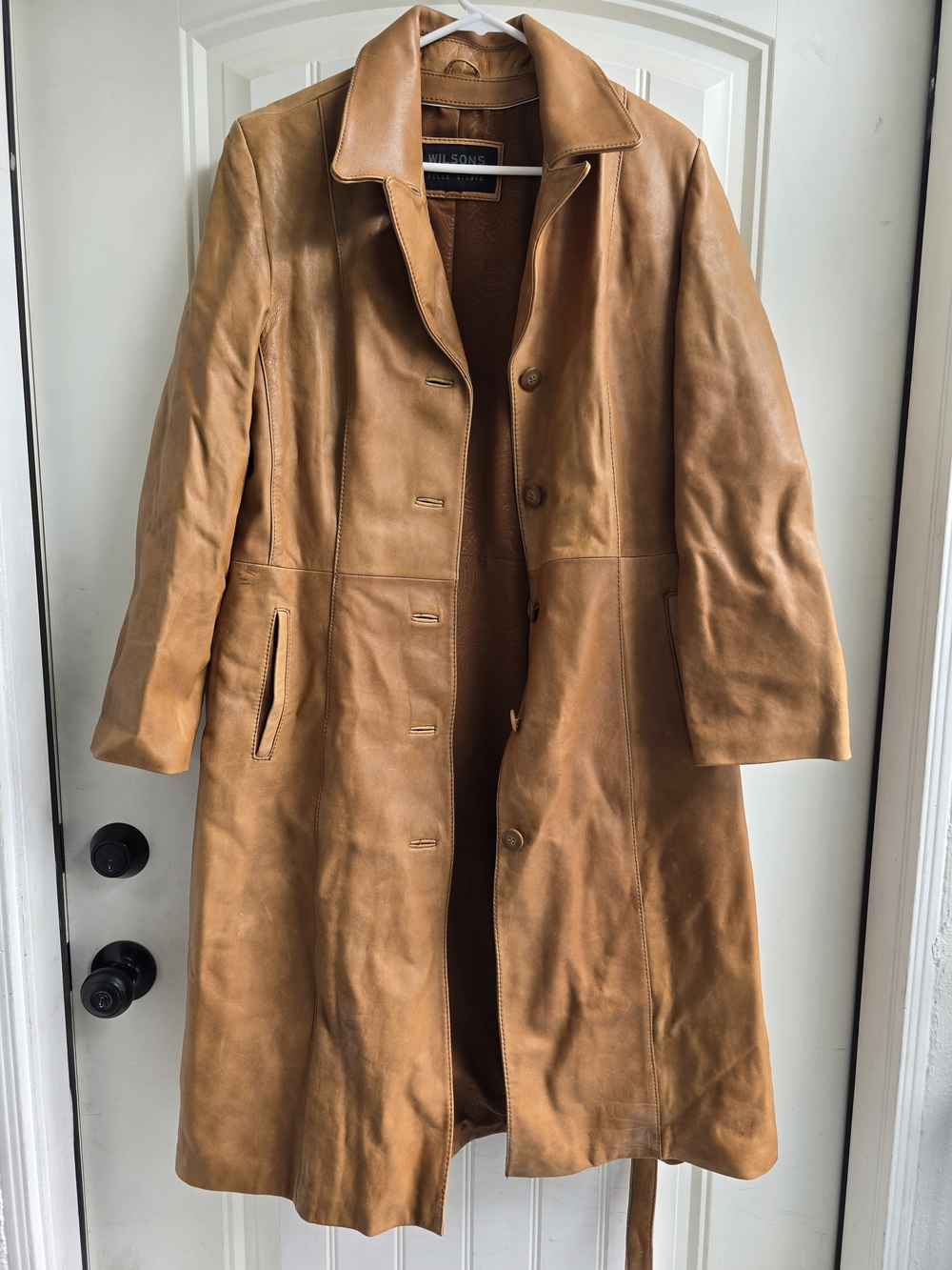 Wilsons Leather Cognac Leather Long Coat - Women's Size L